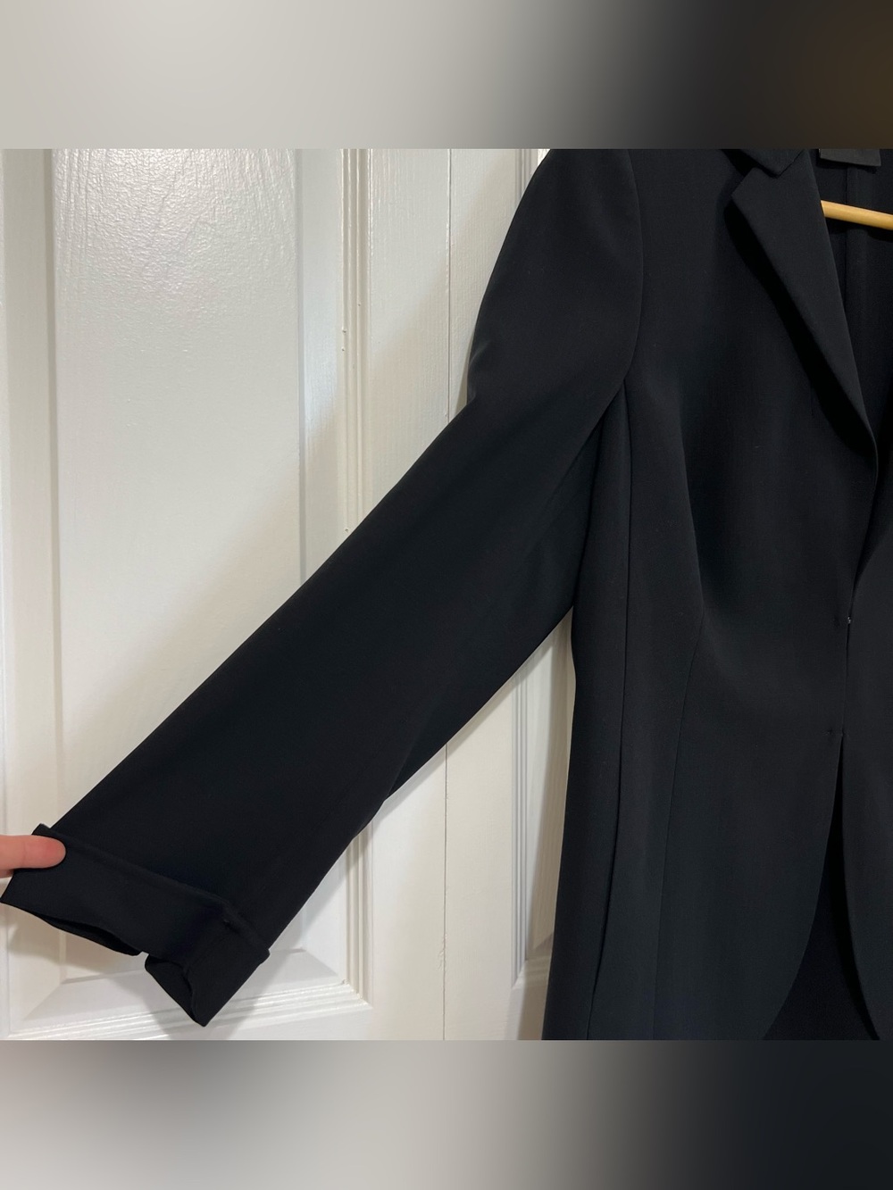 AKRIS Black Double-Face Wool Blazer Double Hook Closure Fold-Over Cuffs Size 12 - Picture 6 of 16